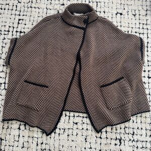 Women's Brown Chevron Knit Cape Sweater with Black Trim